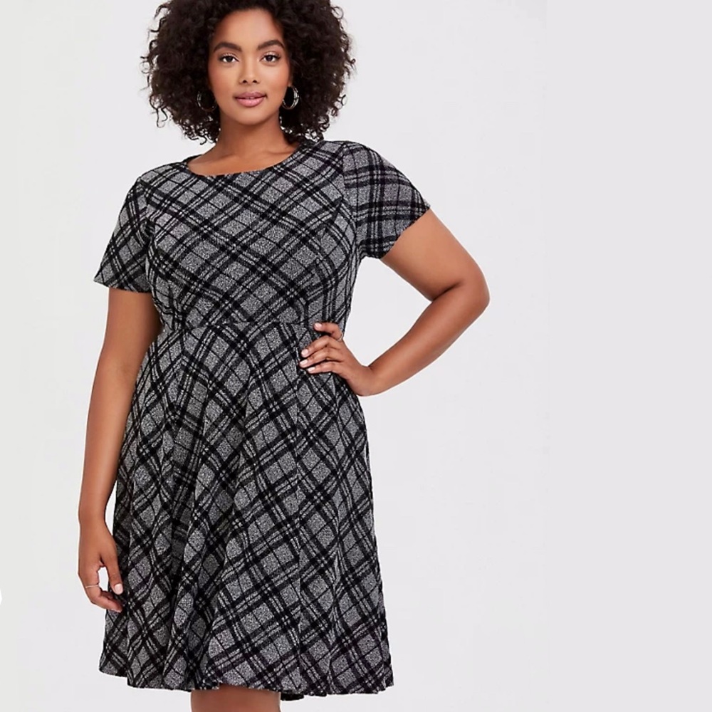 Torrid Grey Black Plaid Sweater-Knit Skater Dress BNWT 4X Fall Autumn